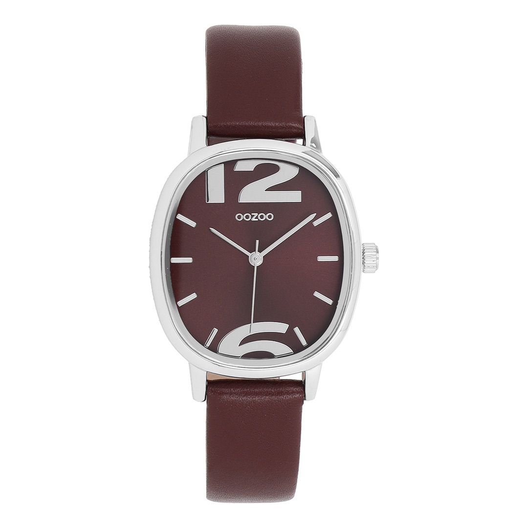Silver coloured OOZOO with bordeaux leather strap